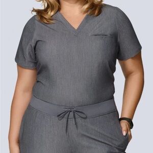Gray V-Neck Scrub Top